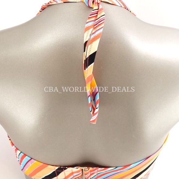 Victoria's Secret Orange Stripe Foil Getaway Halter Swim Top 32A - Picture 2 of 2